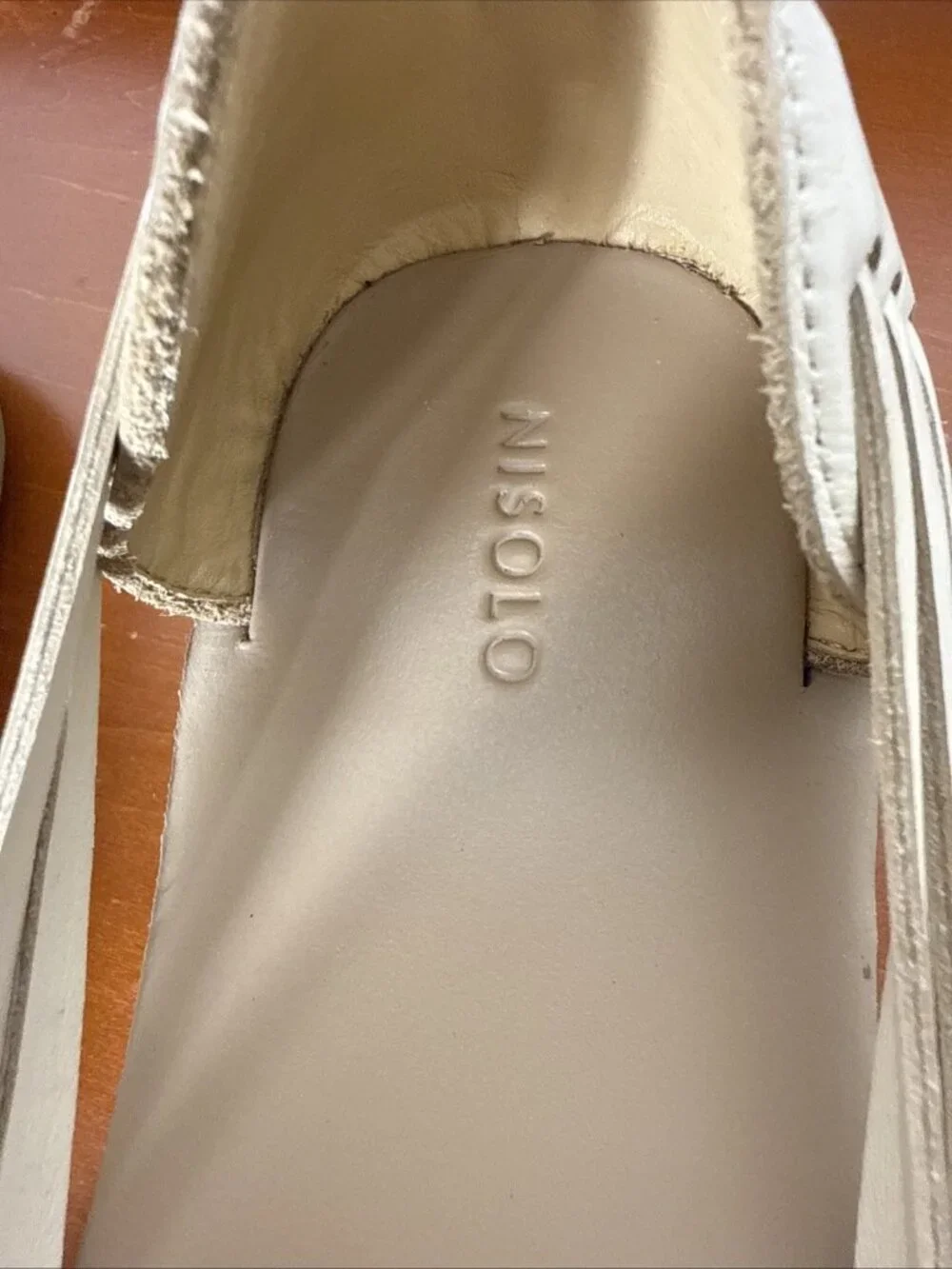 Worn 1X Nisolo Huarache Sandals Women 10 off White Leather Woven Slip On Loafers